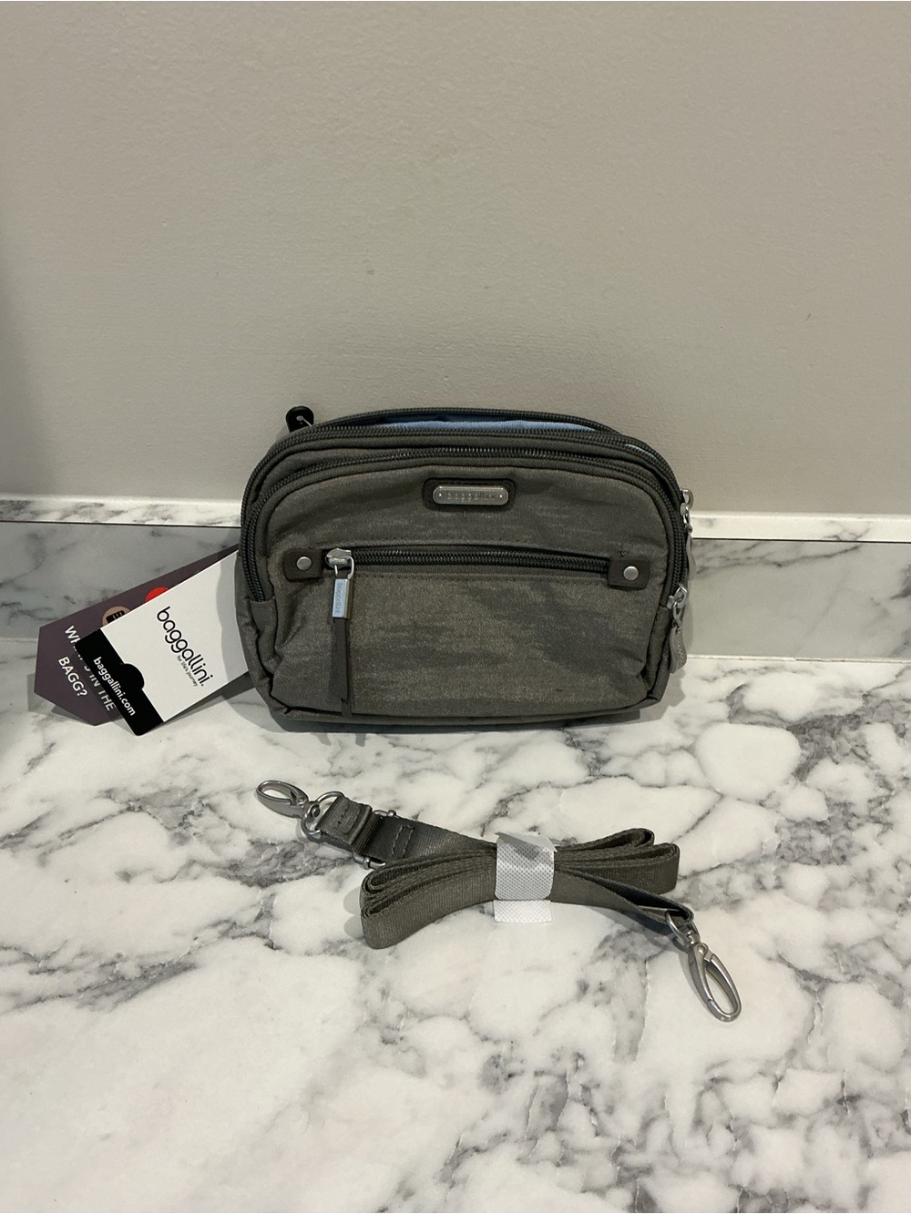 Baggallini Gray Crossbody Bag - Compact Travel Organizer